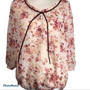 Lauren Conrad Floral Front TieSwiss Dot Blouse L